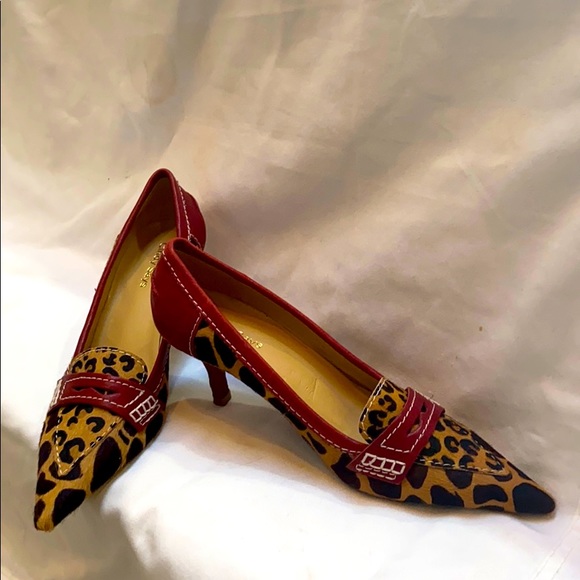 Cindy Says Shoes - Cindy Says leopard red leather kitten heels 7